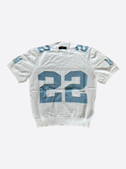 Amiri White & Blue 22 Logo Knitted Mesh T-Shirt