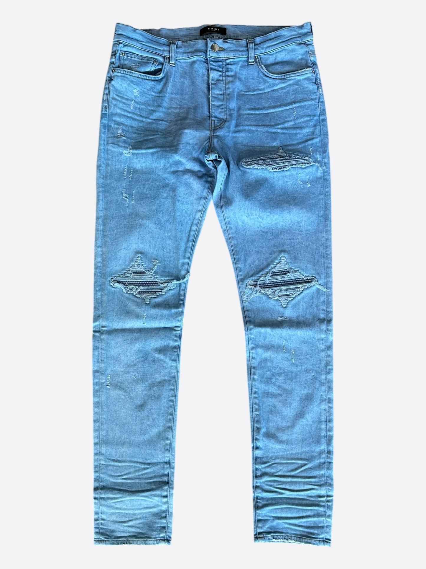 Amiri Overdyed Blue Mesh Patch MX1 Jeans