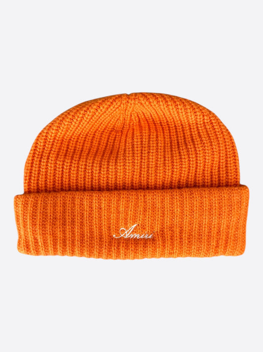 Amiri Orange & White Script Logo Cashmere Beanie