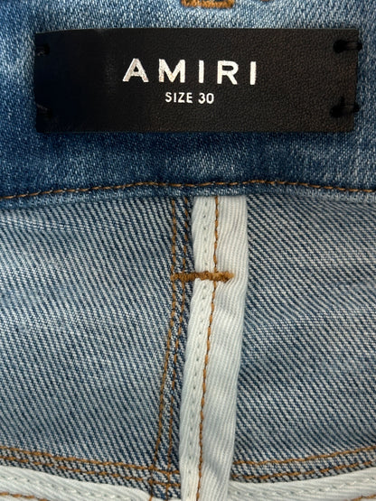 Amiri Perfect Indigo Plaid Staggered Logo Jeans