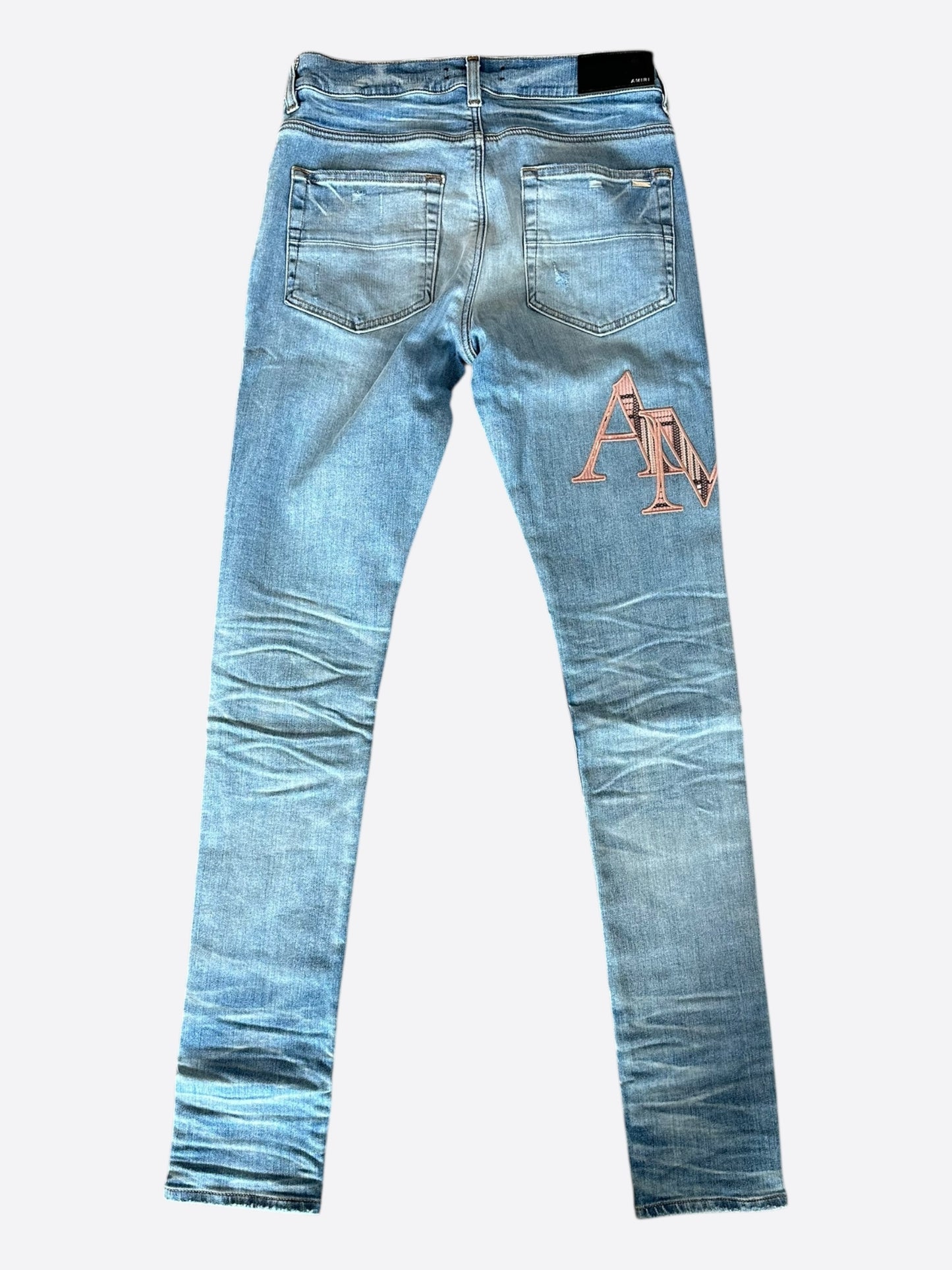 Amiri Perfect Indigo Plaid Staggered Logo Jeans