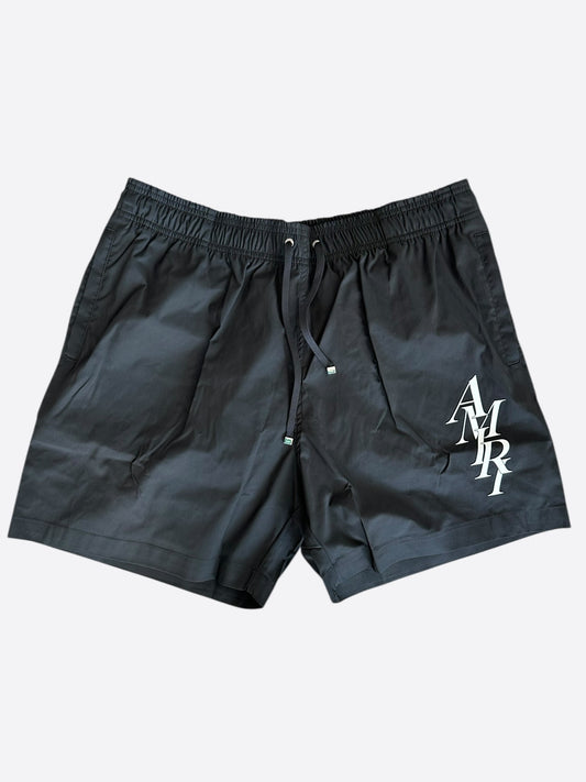 Amiri Black & White Stack Logo Swimshorts