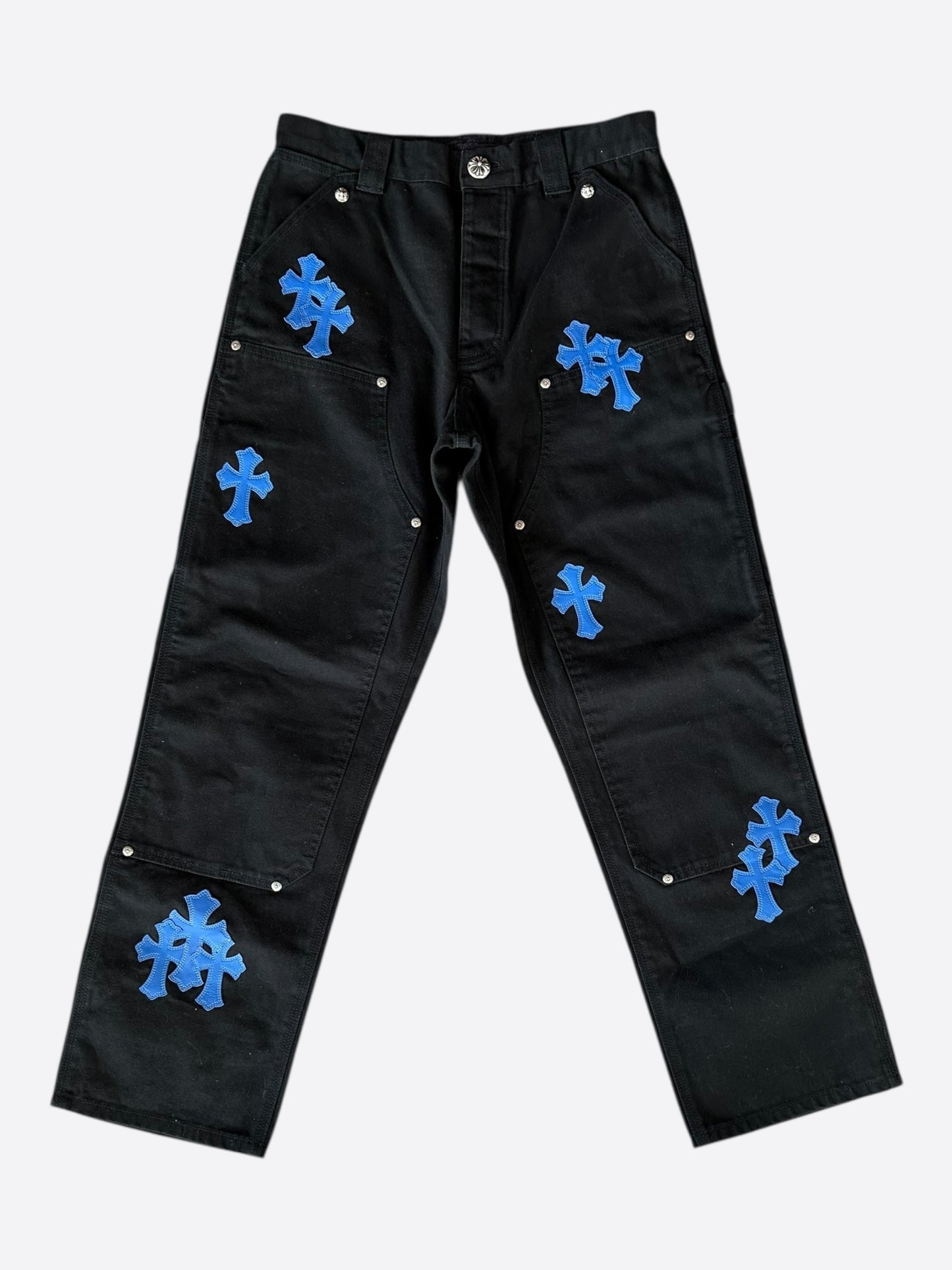 Chrome Hearts Black & Blue Cross Patch Carpenter Pants