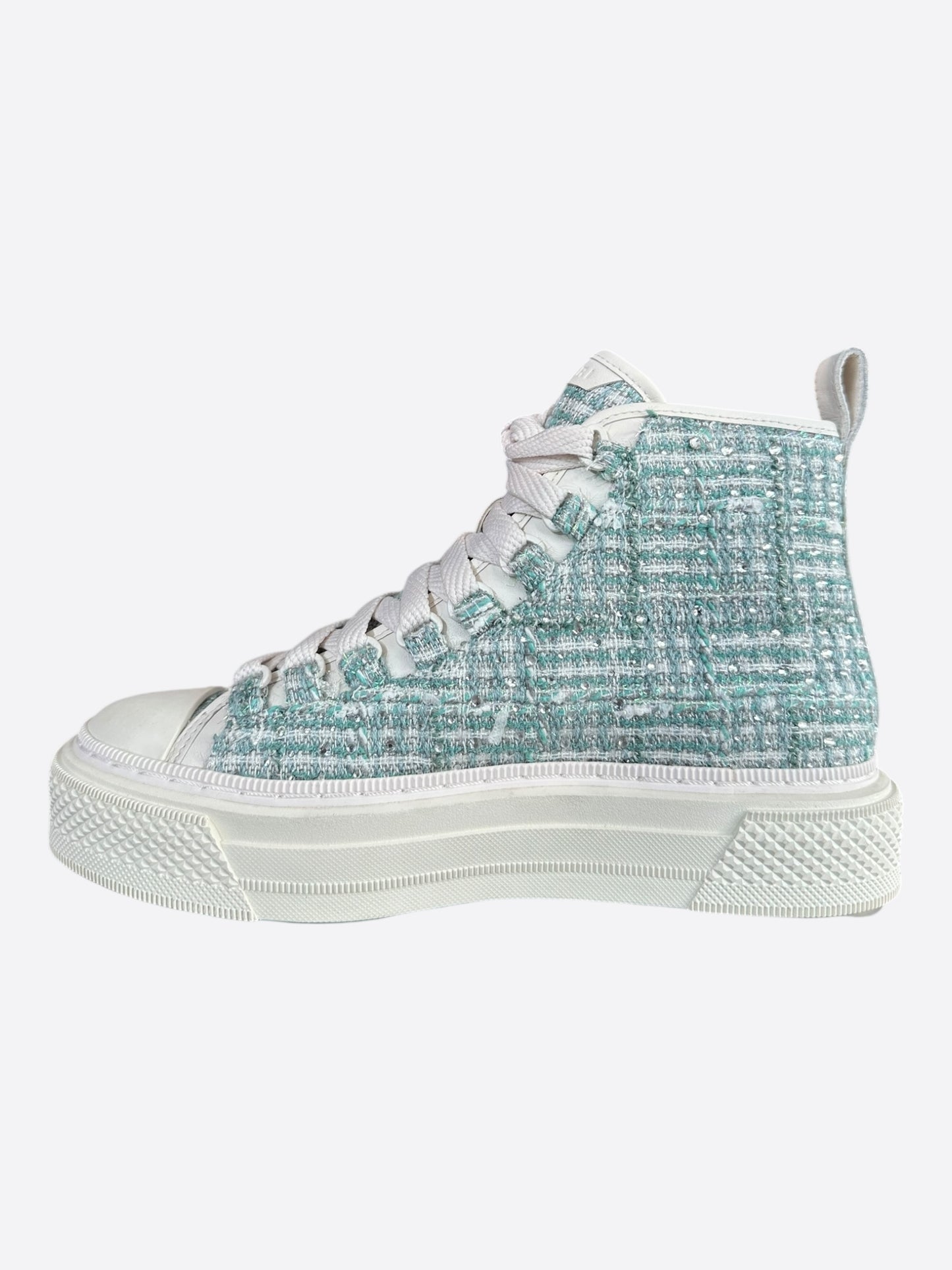 Amiri Blue & White Crystal Boucle MA Court High Top Women's Sneakers