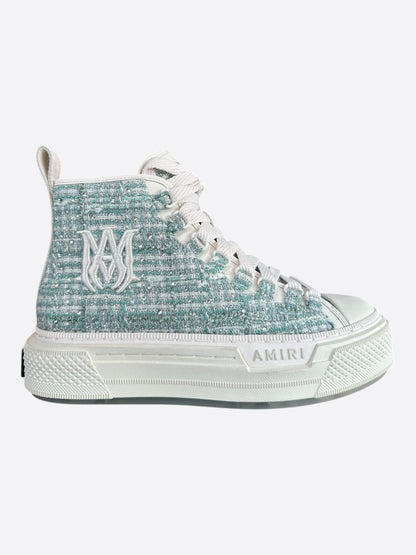 Amiri Blue & White Crystal Boucle MA Court High Top Women's Sneakers