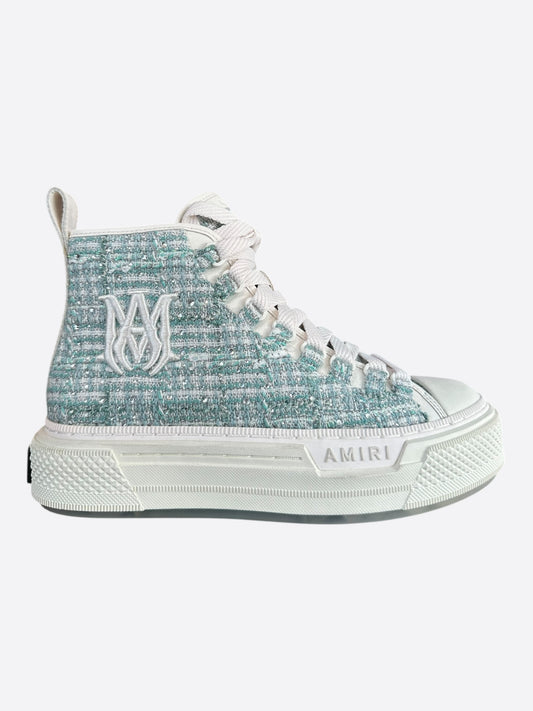 Amiri Blue & White Crystal Boucle MA Court High Top Women's Sneakers