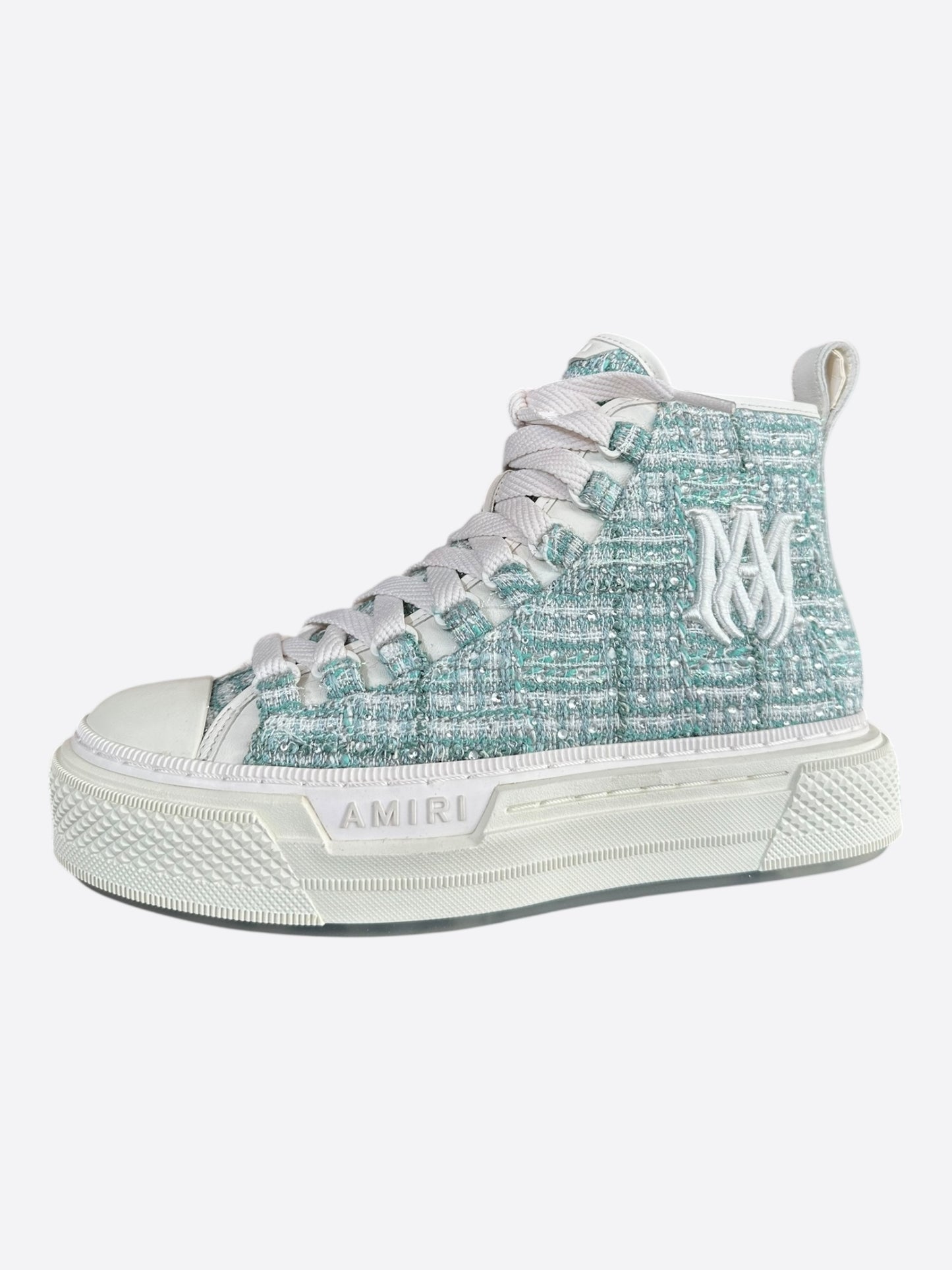 Amiri Blue & White Crystal Boucle MA Court High Top Women's Sneakers