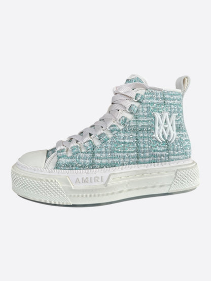 Amiri Blue & White Crystal Boucle MA Court High Top Women's Sneakers