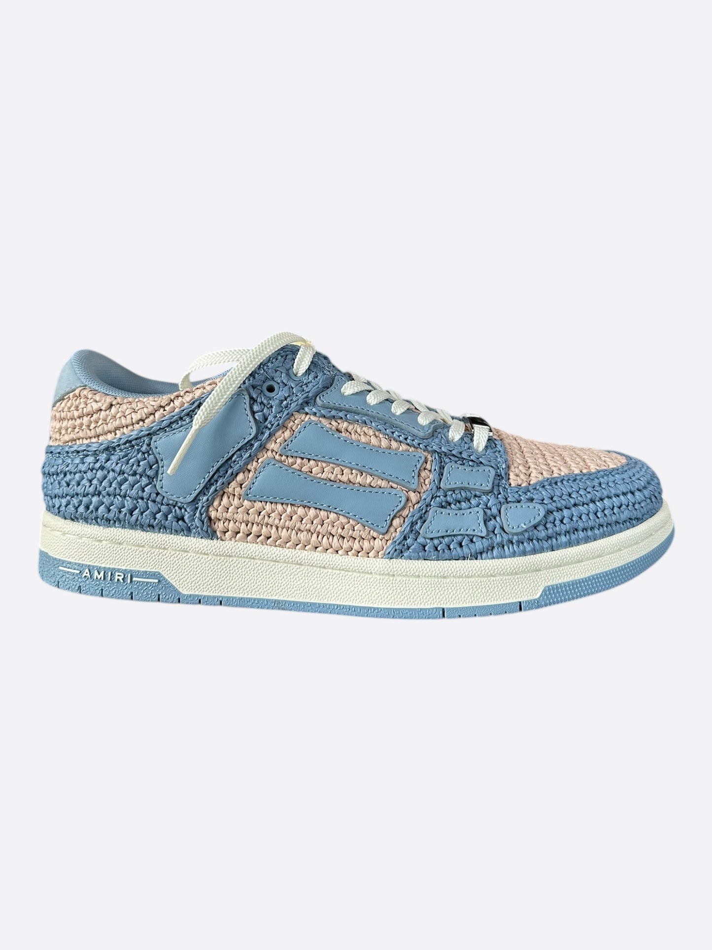 Amiri Beige & Blue Raffia Skel Low Top Sneakers