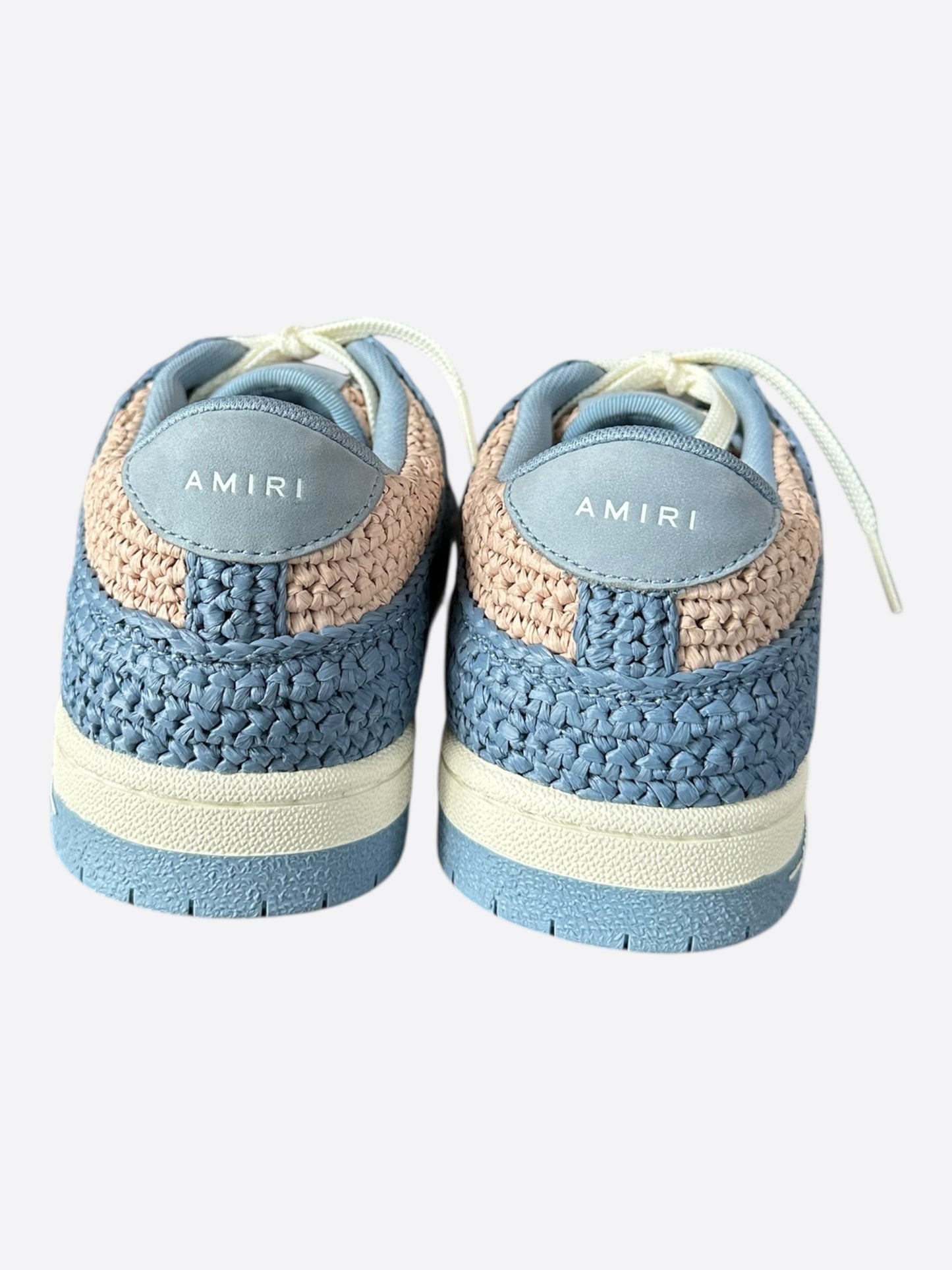 Amiri Beige & Blue Raffia Skel Low Top Sneakers