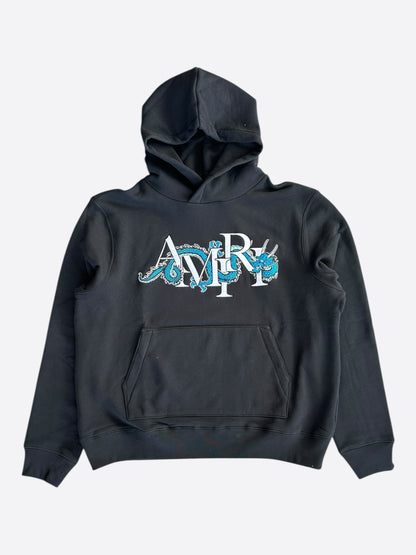 Amiri Black & White Embroidered Dragon Logo Hoodie