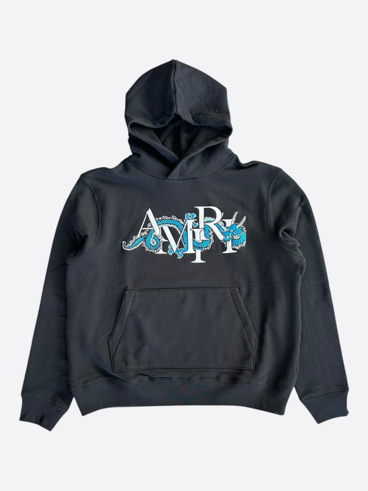 Amiri Black & White Embroidered Dragon Logo Hoodie