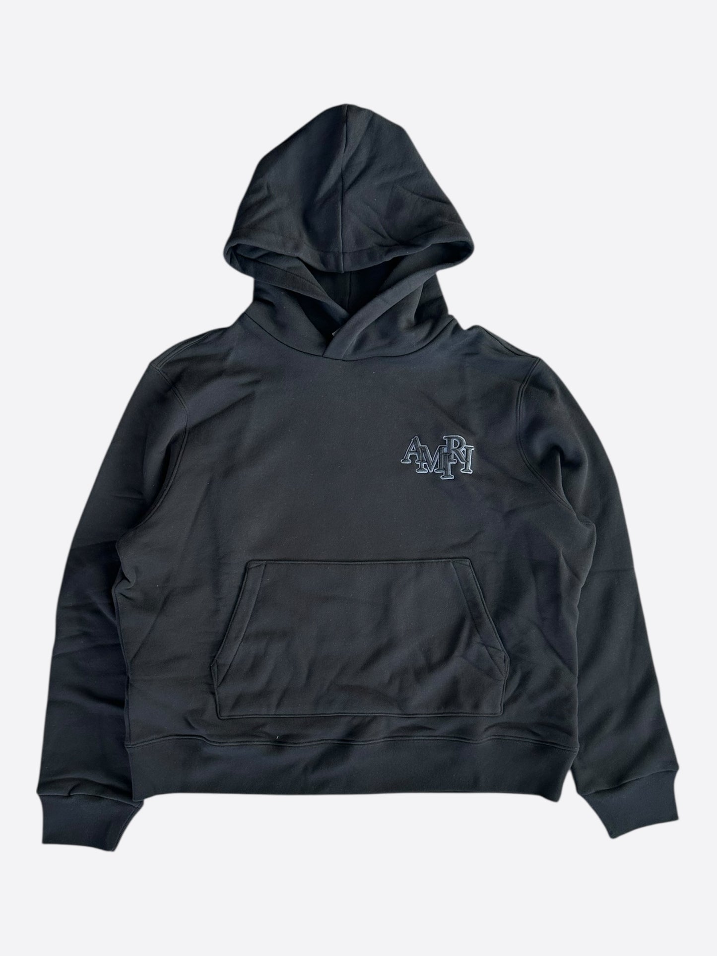 Amiri Black & Blue Staggered Logo Hoodie