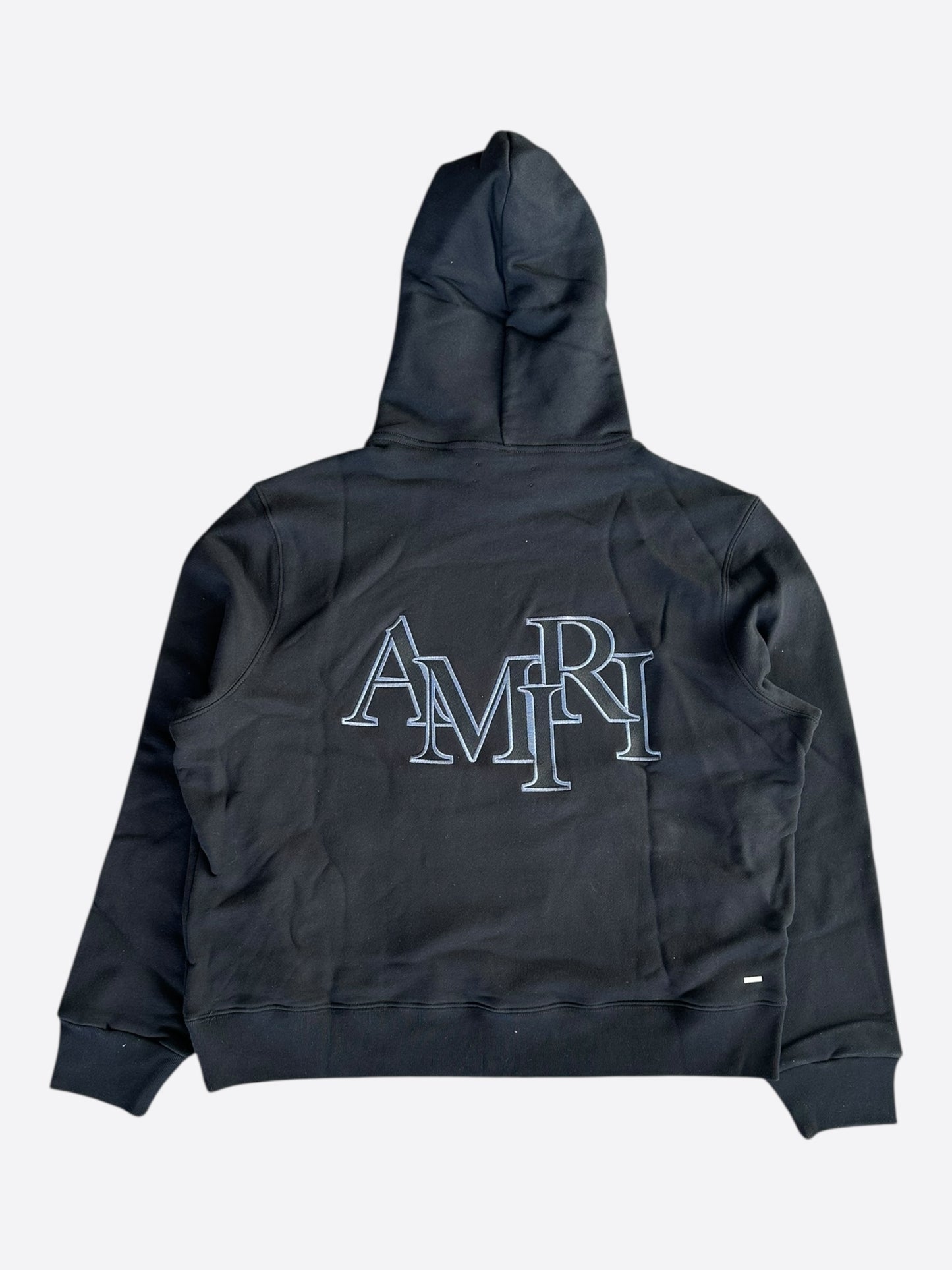 Amiri Black & Blue Staggered Logo Hoodie