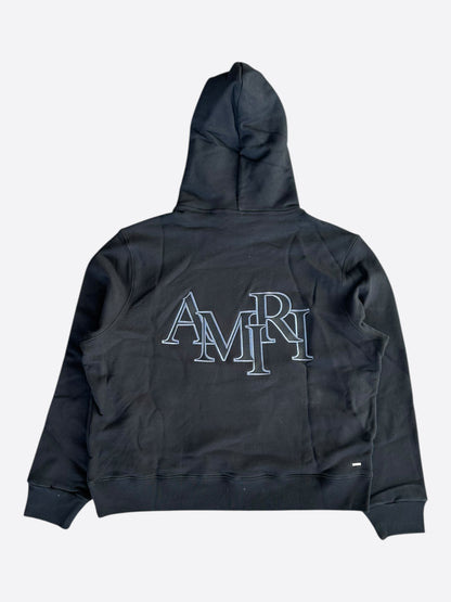Amiri Black & Blue Staggered Logo Hoodie