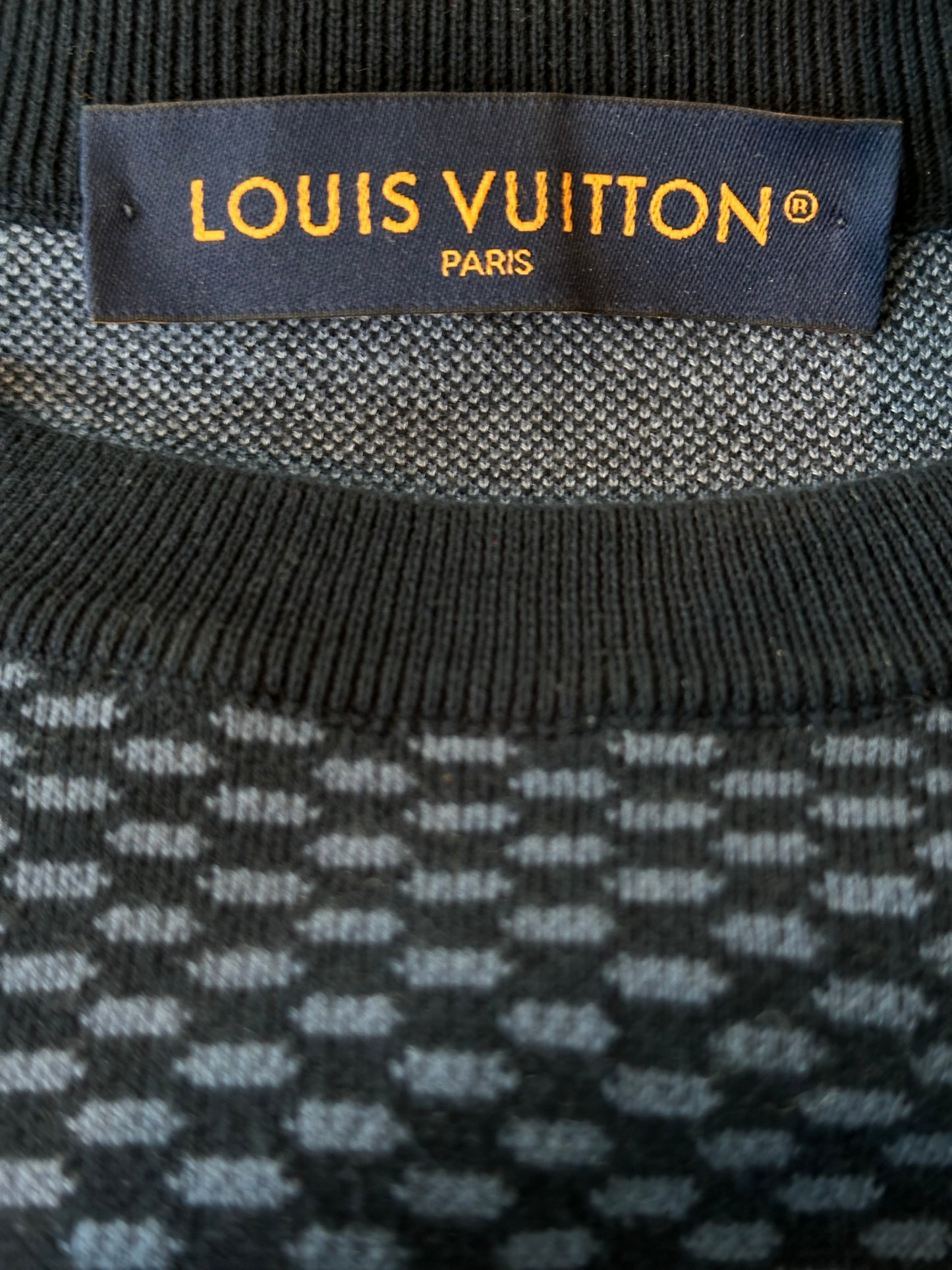 Louis Vuitton Grey & White Damier LV Crystal Embellished T-Shirt