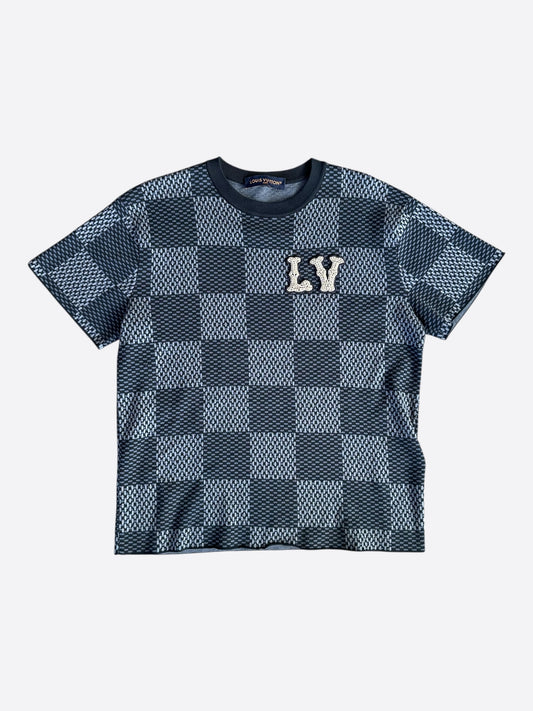 Louis Vuitton Grey & White Damier LV Crystal Embellished T-Shirt