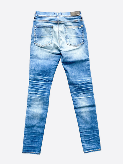 Amiri Blue Distressed Crystal Track Denim