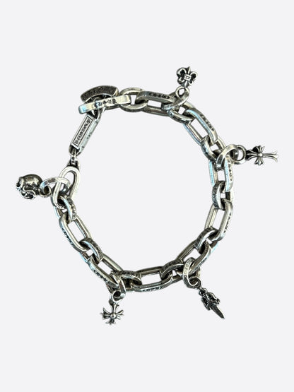 Chrome Hearts Silver Paper E Chain Multi Charm Bracelet