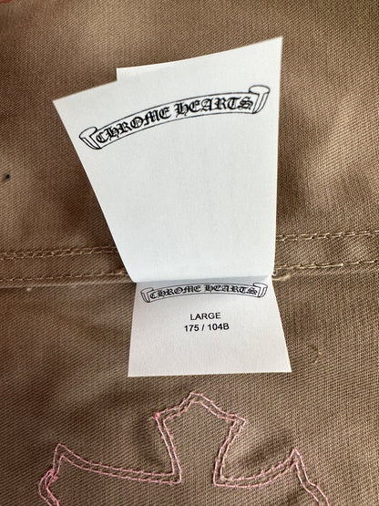 Chrome Hearts Tan Pink & Checkered Cross Patch Work Dog Jacket1