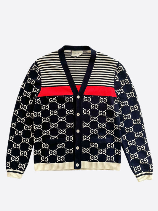 Gucci Navy & White GG Monogram Cardigan Sweater