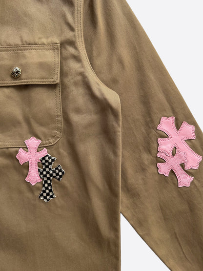 Chrome Hearts Tan Pink & Checkered Cross Patch Work Dog Jacket1