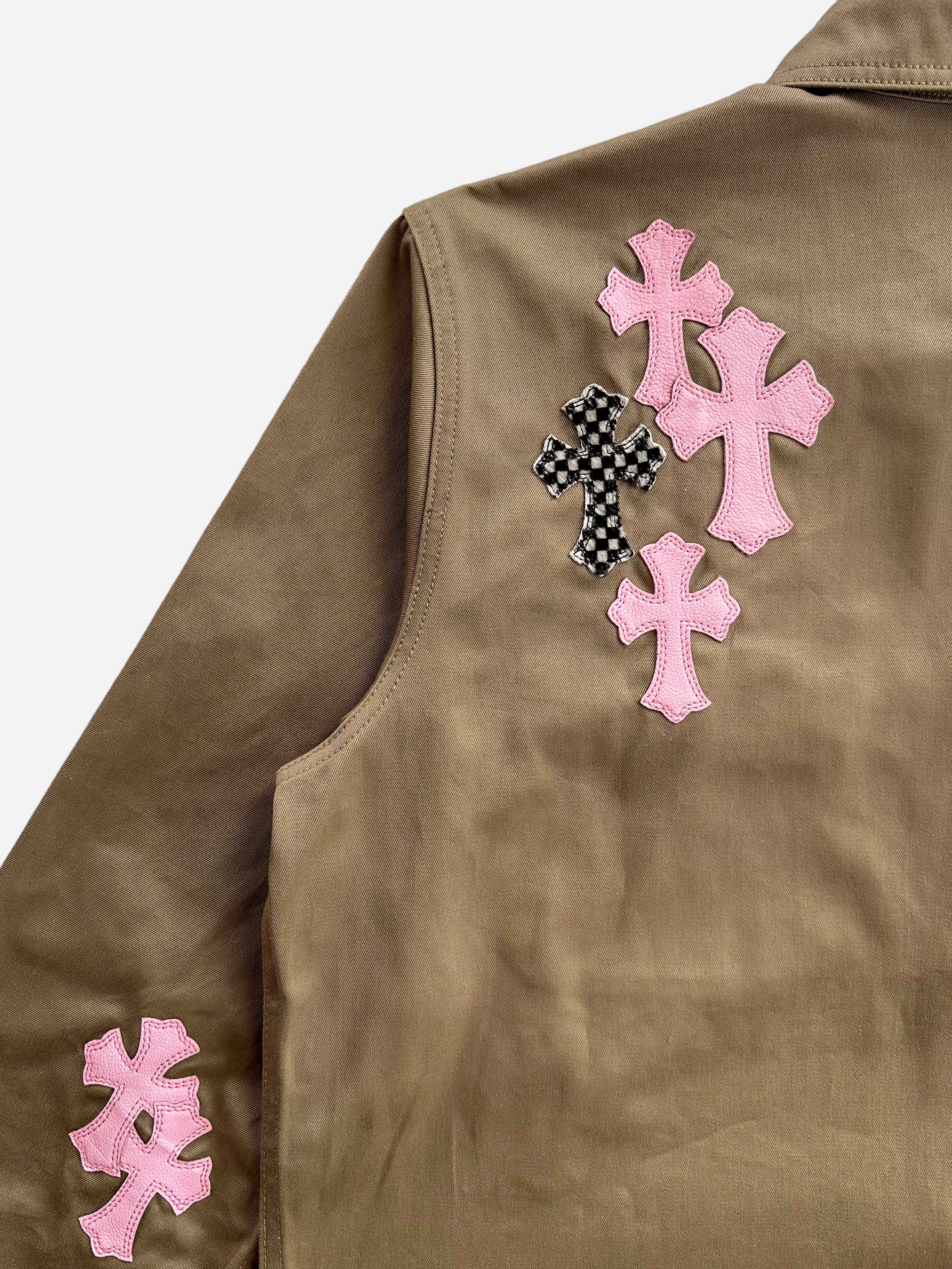 Chrome Hearts Tan Pink & Checkered Cross Patch Work Dog