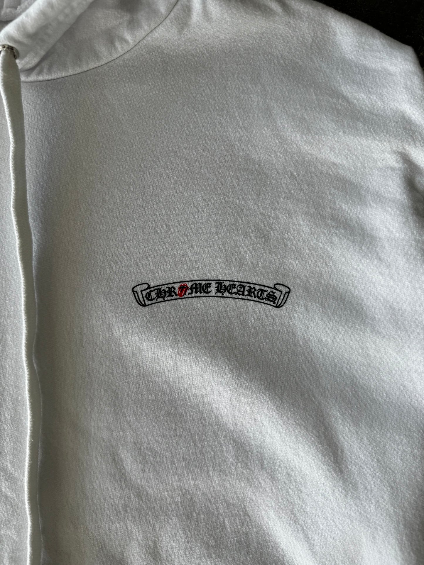 Chrome Hearts White & Red Rolling Stones Scroll Logo Hoodie