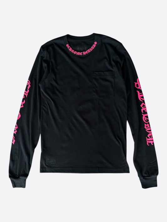 Chrome Hearts Black & Pink Neck Logo Longsleeve T-Shirt