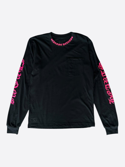 Chrome Hearts Black & Pink Neck Logo Longsleeve T-Shirt