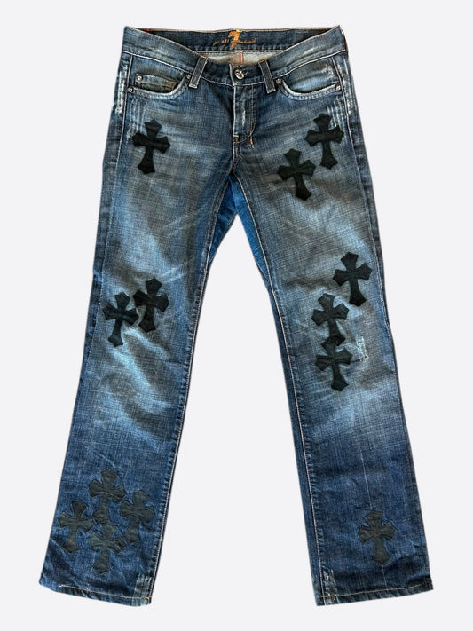 Chrome Hearts Blue & Black Cross Patch Jeans