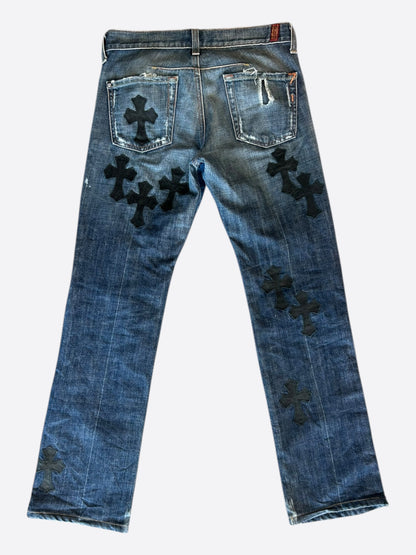 Chrome Hearts Blue & Black Cross Patch Jeans
