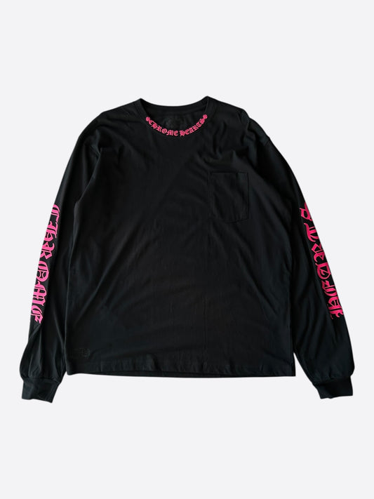 Chrome Hearts Black & Pink Neck Logo Longsleeve T-Shirt