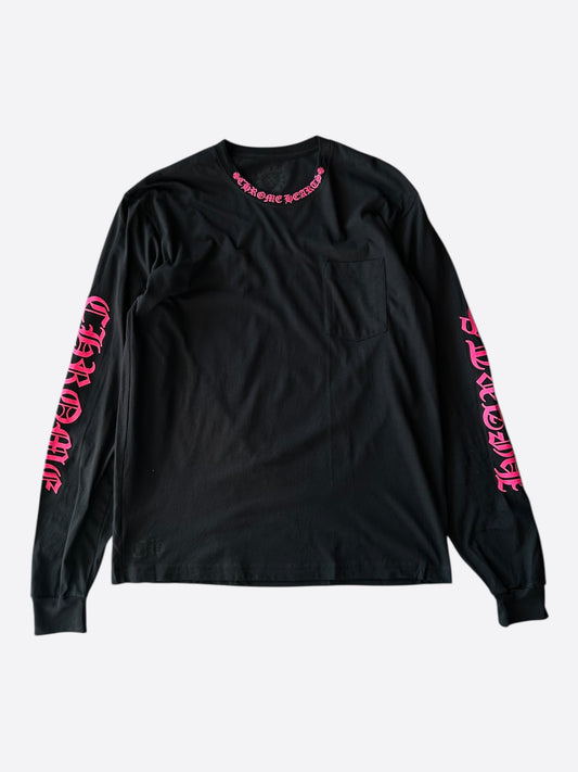 Chrome Hearts Black & Pink Neck Logo Longsleeve T-Shirt