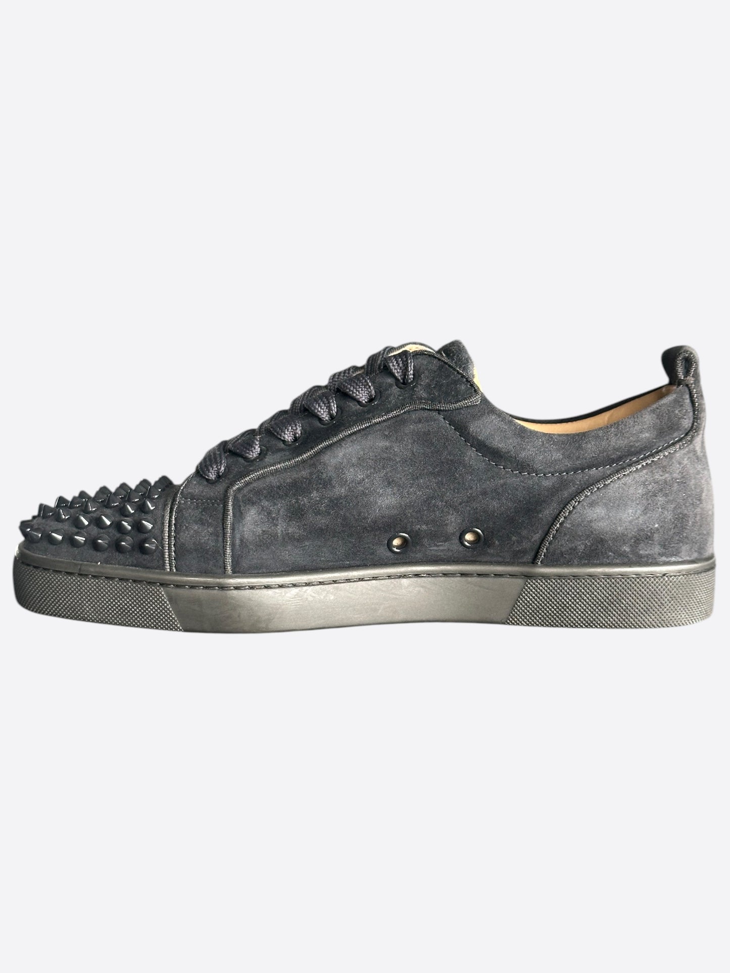 Christian Louboutin Grey Velour Junior Spikes Sneakers