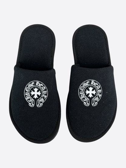 Chrome Hearts Black & White Horseshoe Logo Slippers