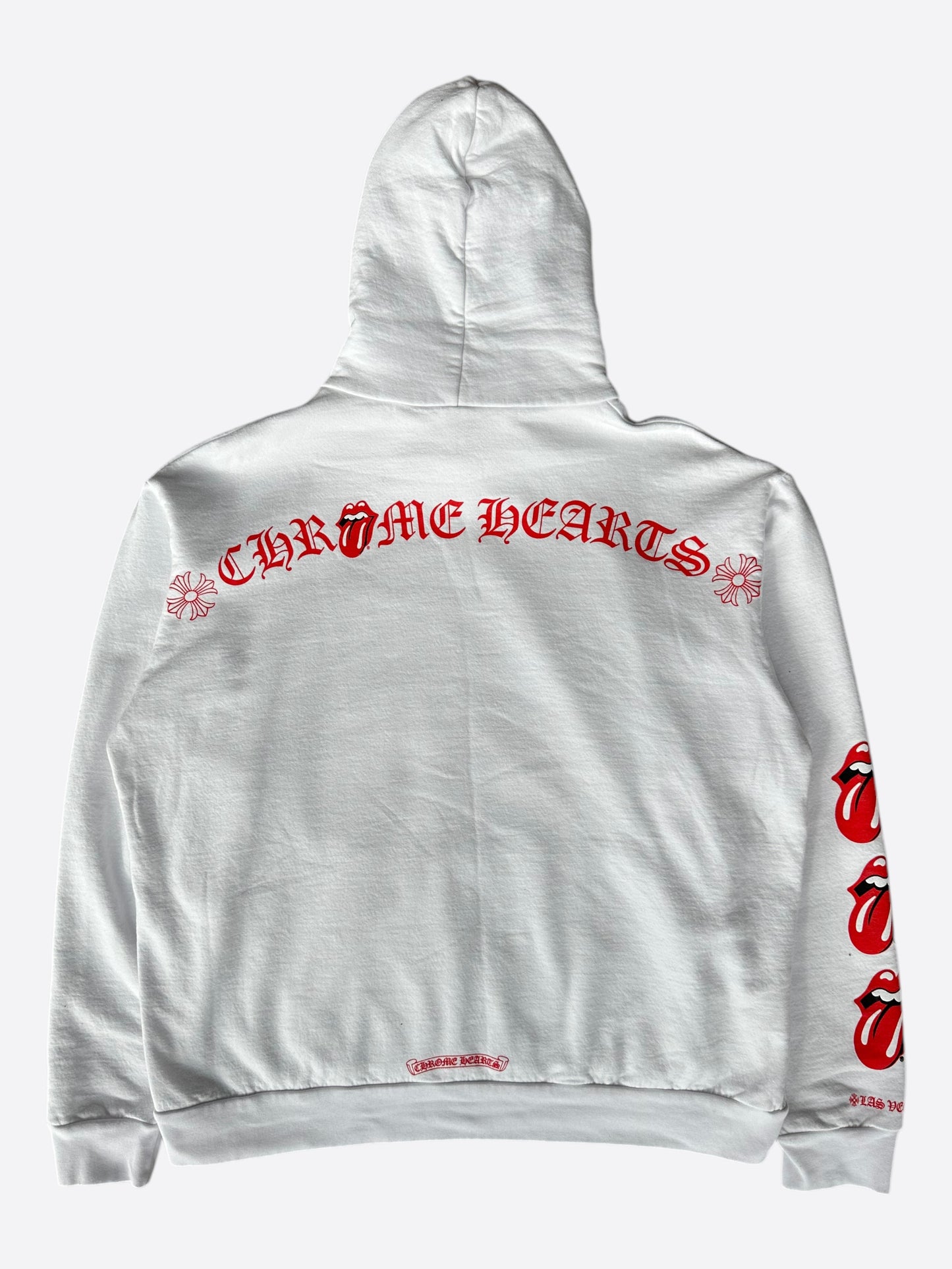 Chrome Hearts White & Red Rolling Stones Scroll Logo Hoodie