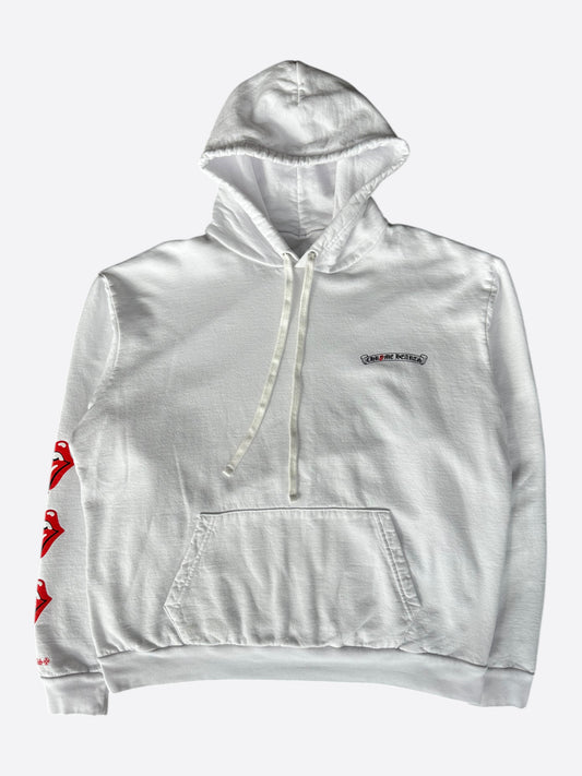 Chrome Hearts White & Red Rolling Stones Scroll Logo Hoodie