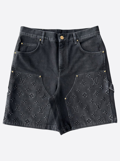 Louis Vuitton Washed Black Monogram Carpenter Shorts