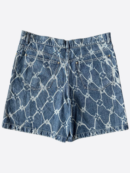 Louis Vuitton Blue & White Fishnet Monogram Denim Shorts