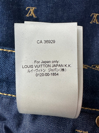 Louis Vuitton Blue & Gold Embroidered Monogram Denim Shorts