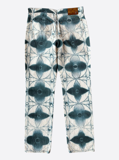 Louis Vuitton White & Blue Shibori Monogram Printed Jeans