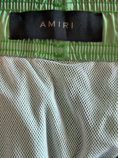 Amiri Green & White MA Bar Logo Swimshorts