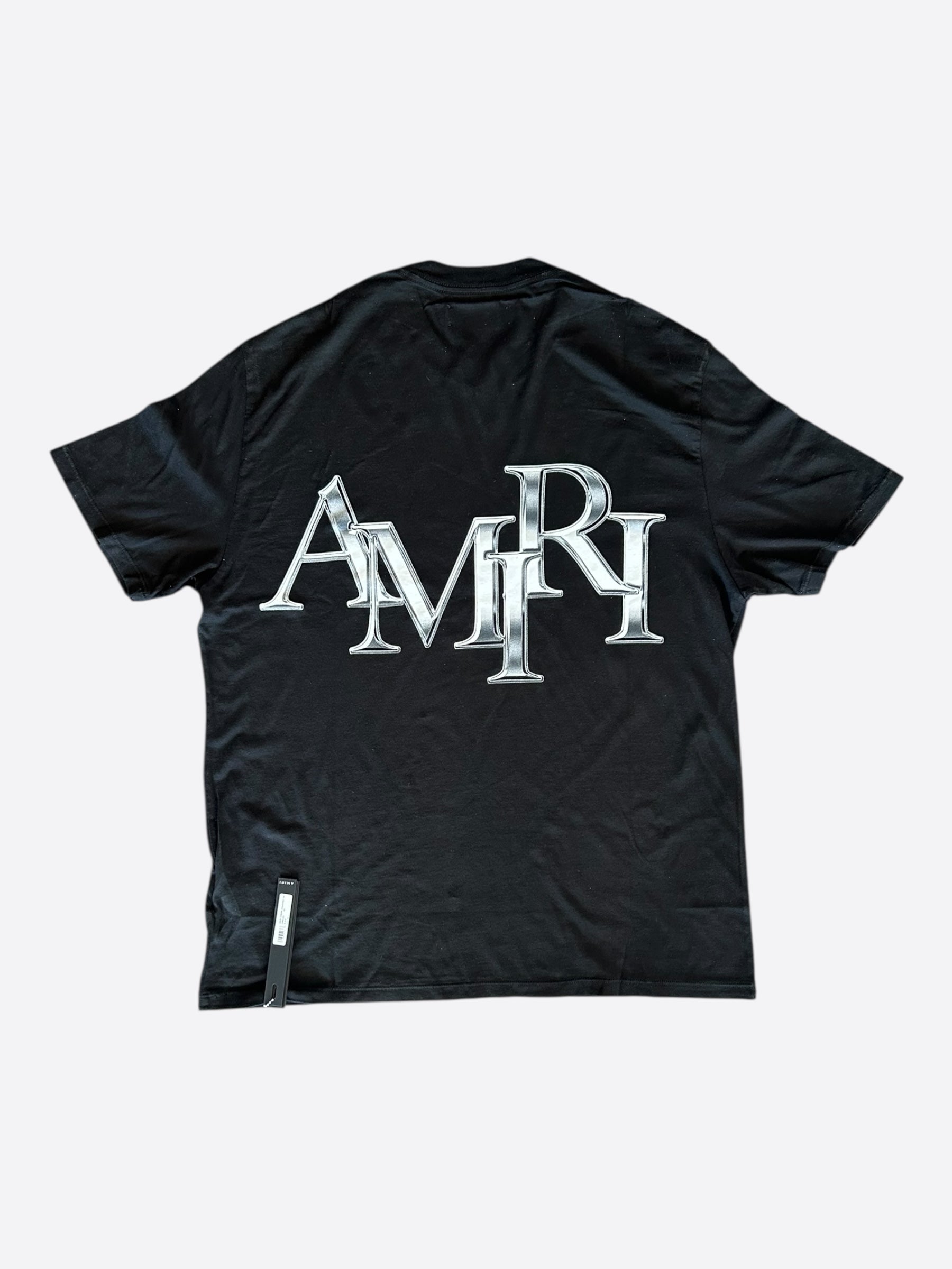 Amiri Black & Chrome Staggered Logo T-Shirt – Savonches