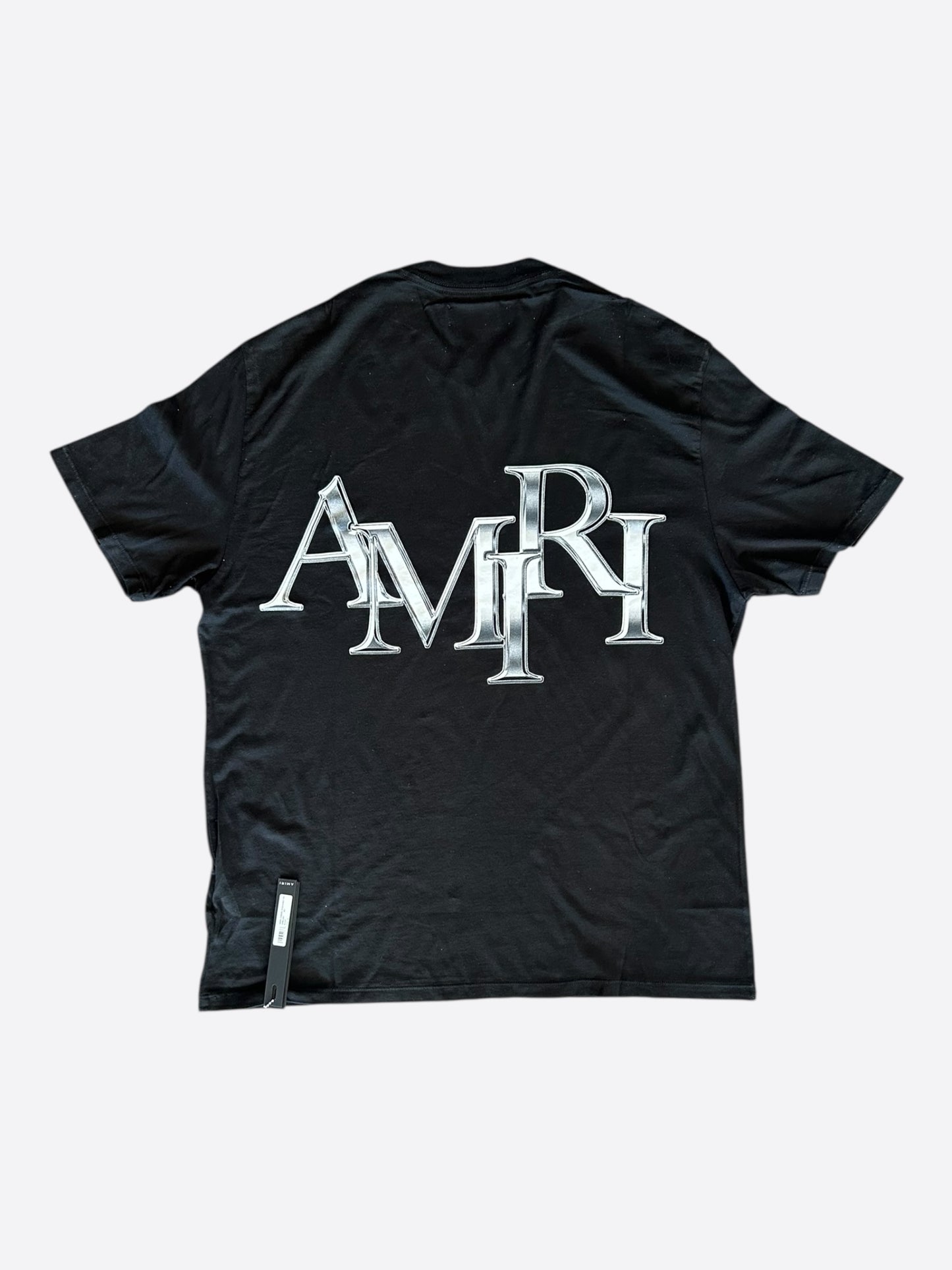 Amiri Black & Chrome Staggered Logo T-Shirt