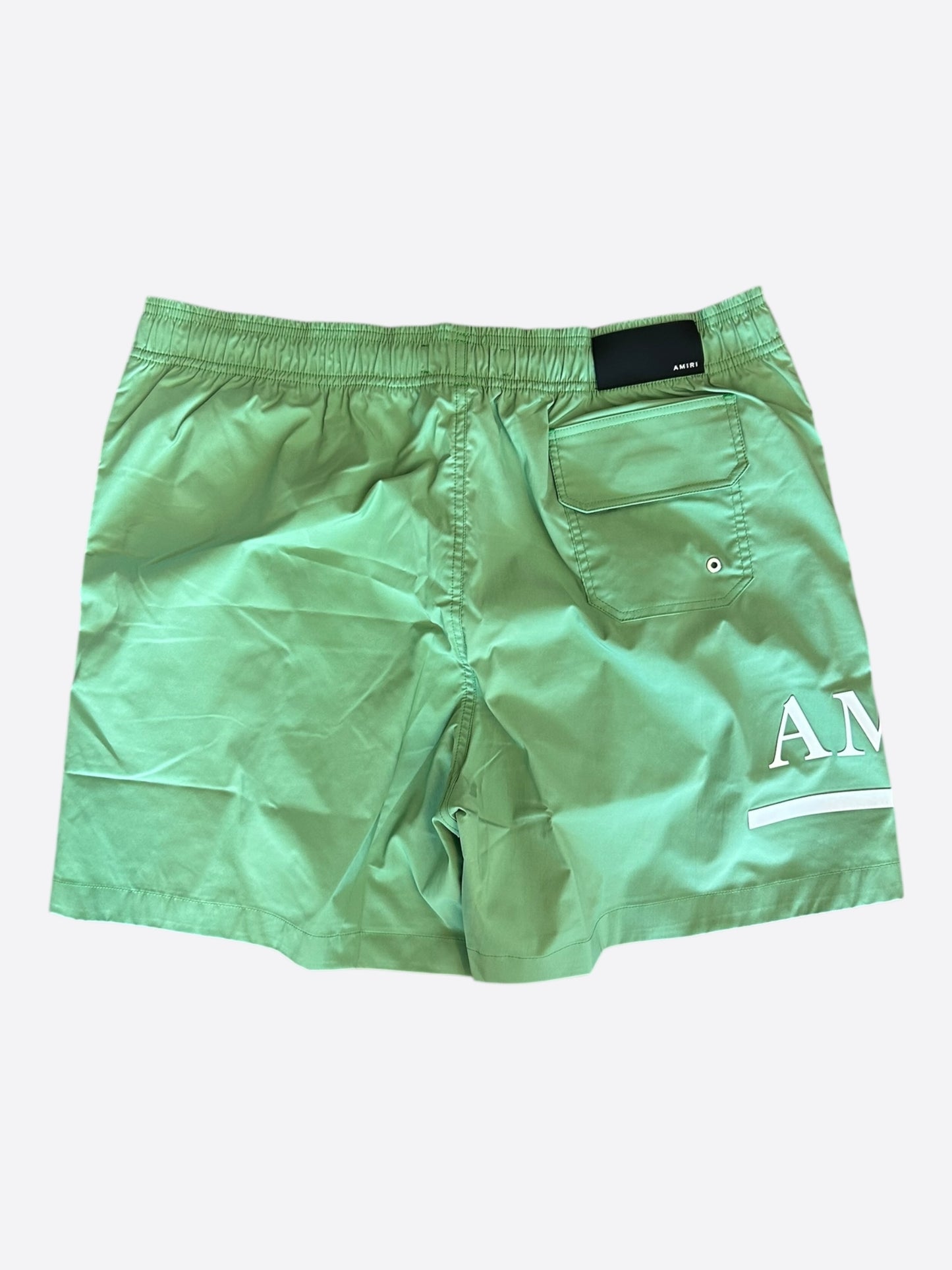 Amiri Green & White MA Bar Logo Swimshorts