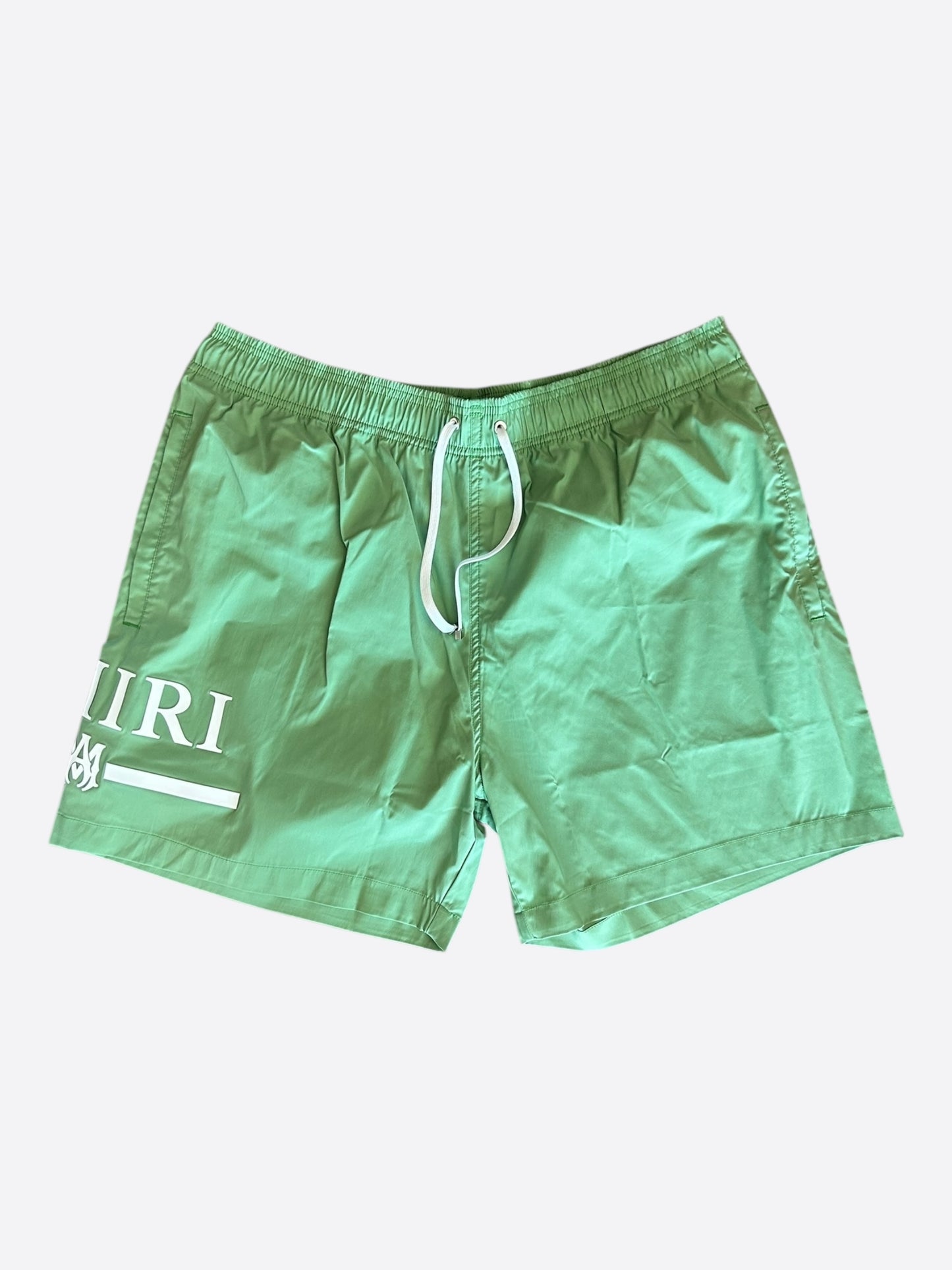 Amiri Green & White MA Bar Logo Swimshorts