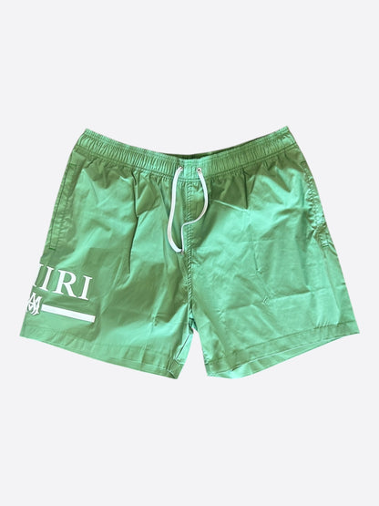 Amiri Green & White MA Bar Logo Swimshorts