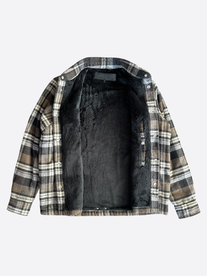 Chrome Hearts Brown & White Plaid Sherpa Jacket