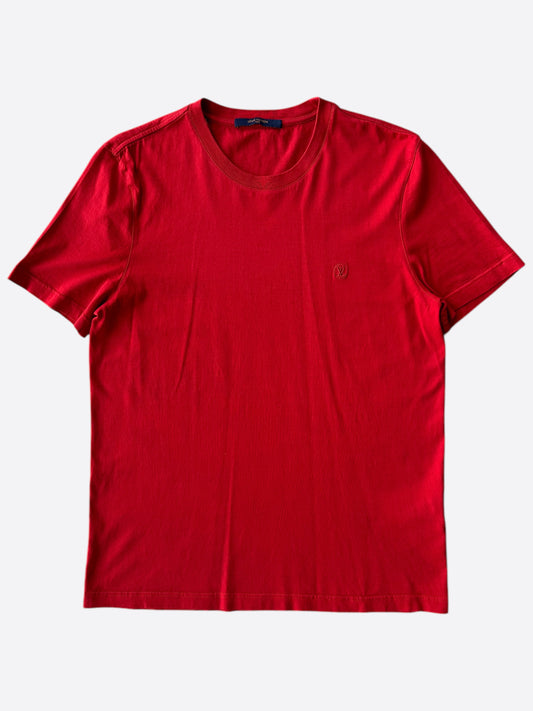 Louis Vuitton Red Mini Embroidered Logo Classic T-Shirt